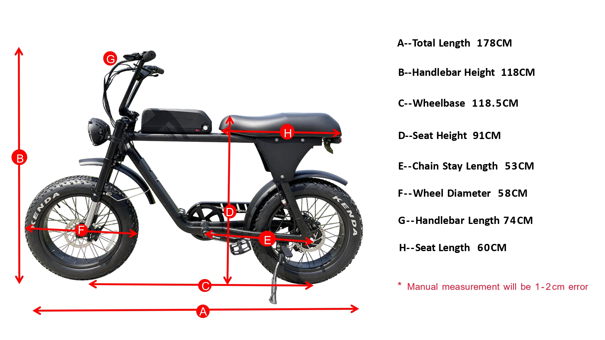 Geometrie des Elektro fahrrads im Moped-Stil