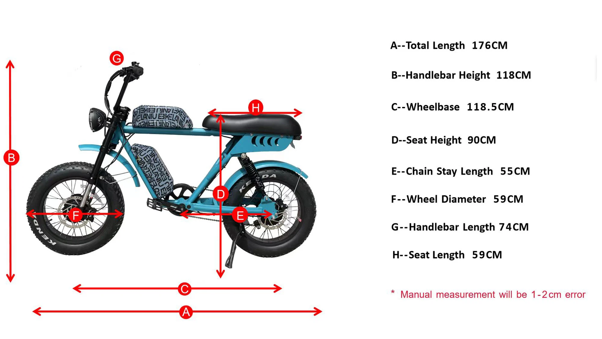 Geometrie von 52V Dual-Motor Dual-Batterien Elektro fahrrad