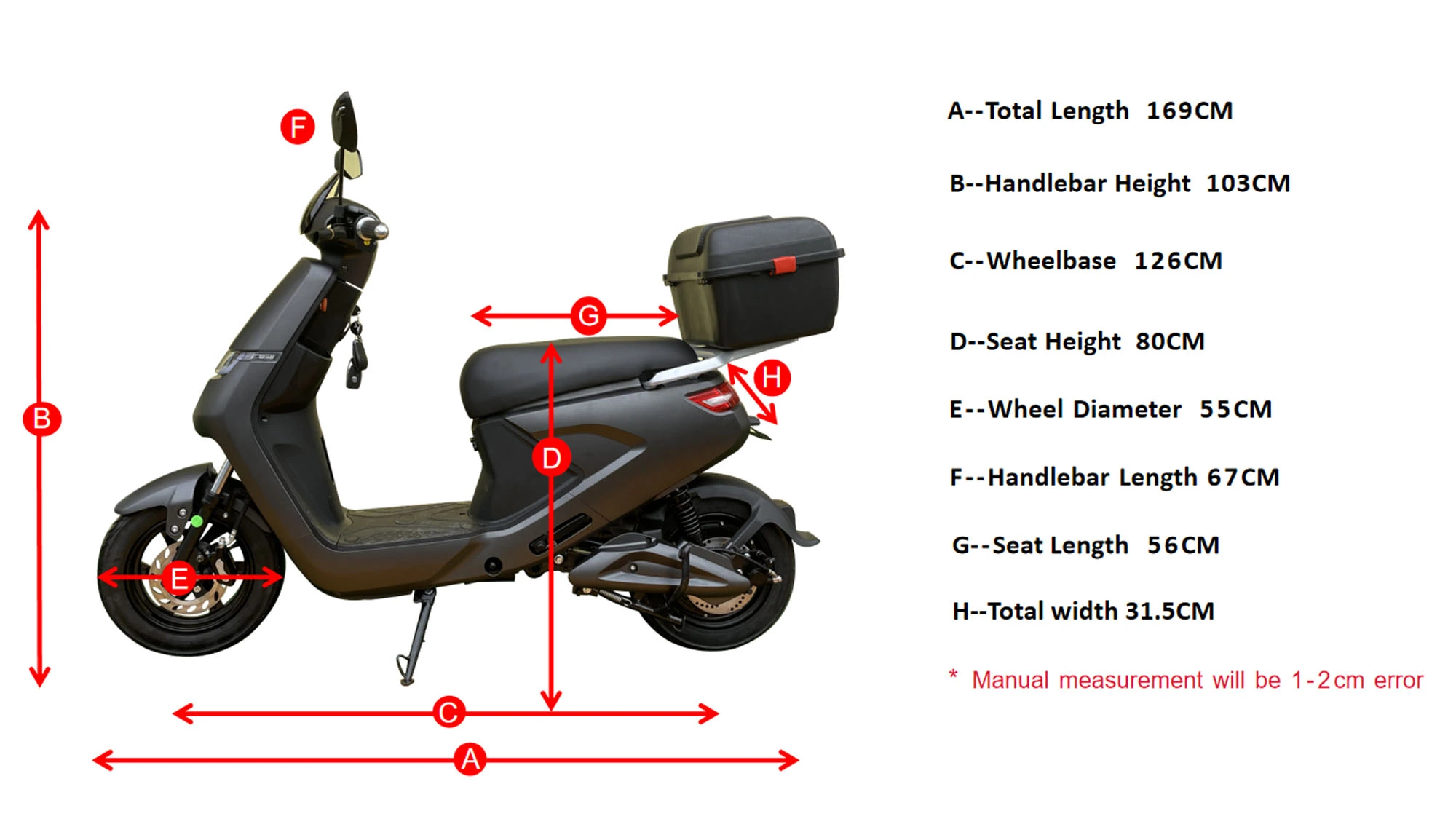 Geometrie des elektrischen Mopeds mit Pedalen